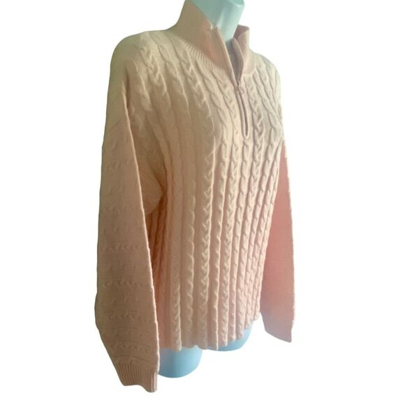 Cocobleu Pink Cable Knit Pullover Sweater with Quarter Zip Women's Medium - Picture 3 of 8